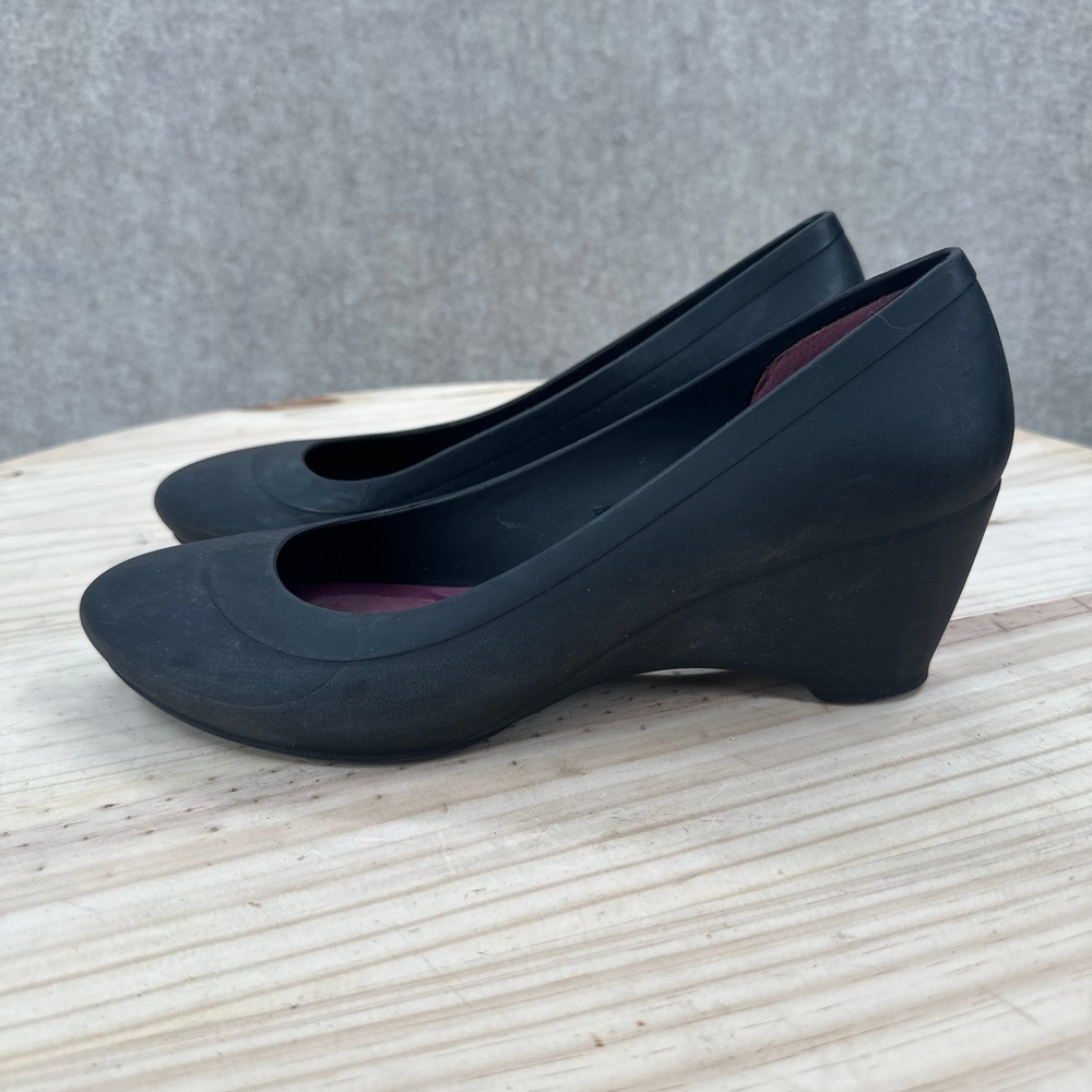 Crocs Lina Wedge Pumps Womens 8 Black Comfort Croslite Slip On Shoes